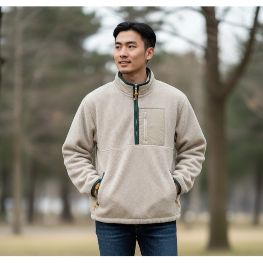 Gap Men's M Fleece Half Zip Jacket Beige Tan Green New Zip Pockets‎ 1110